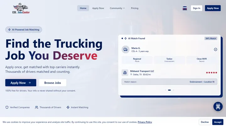 CDL Jobs Center website preview